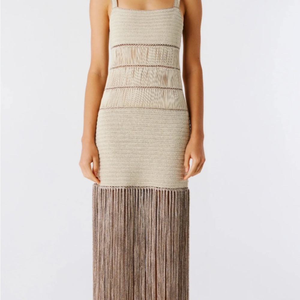 My Beachy Side Fringed Knit Maxi Dress